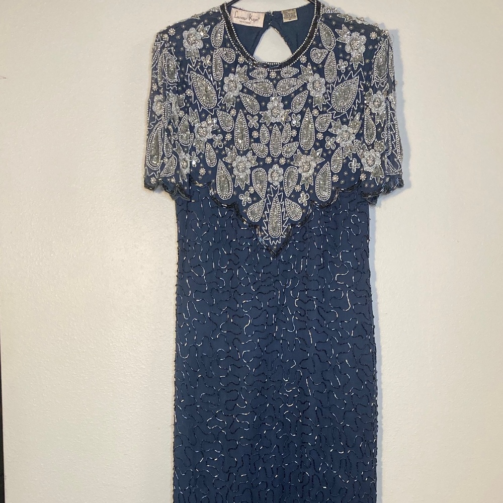 Laurence bazar fully beaded keyhole back silk gown